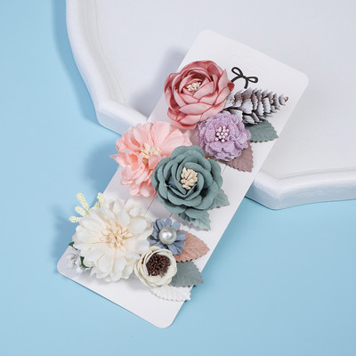 3 bucăți/set de barete din pânză vintage lucrate manual pentru fete agrafe de păr cu flori artificiale pentru copii accesorii pentru păr pentru copii