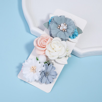 3 bucăți/set de barete din pânză vintage lucrate manual pentru fete agrafe de păr cu flori artificiale pentru copii accesorii pentru păr pentru copii