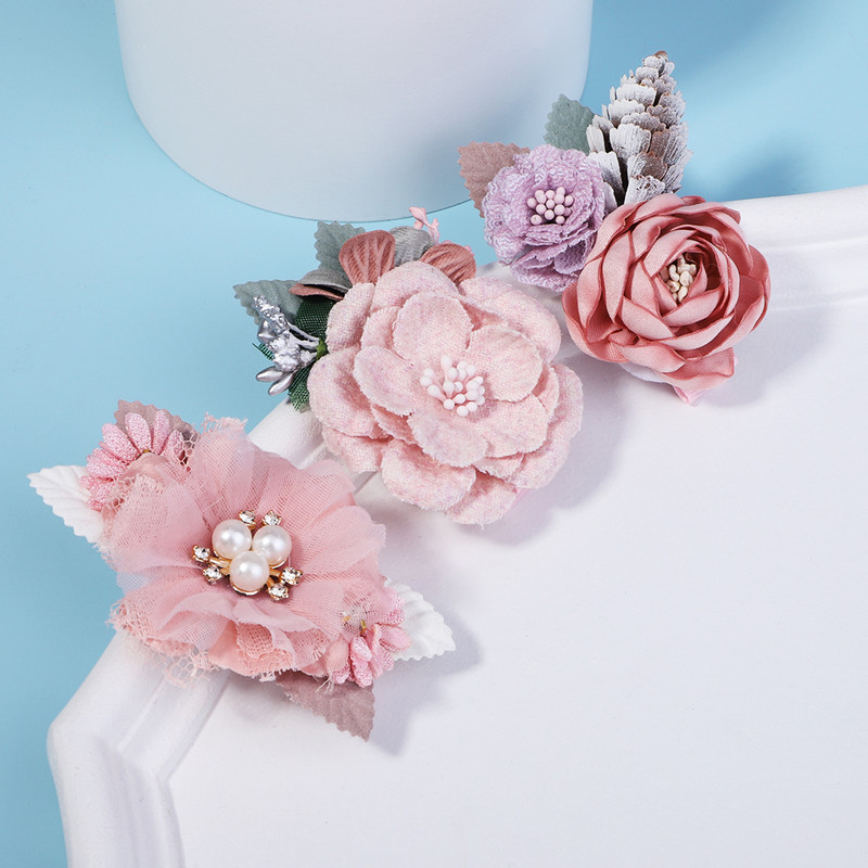 3 bucăți/set de barete din pânză vintage lucrate manual pentru fete agrafe de păr cu flori artificiale pentru copii accesorii pentru păr pentru copii