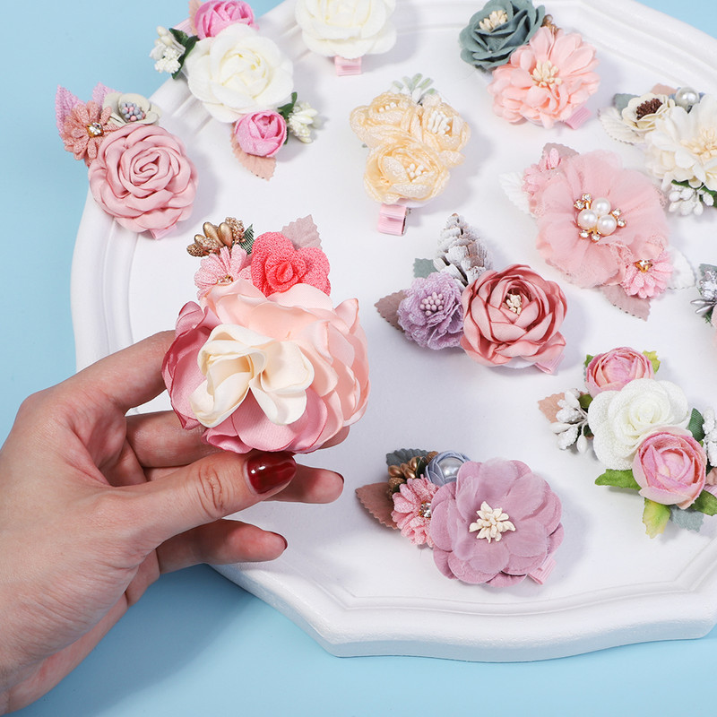 3 bucăți/set de barete din pânză vintage lucrate manual pentru fete agrafe de păr cu flori artificiale pentru copii accesorii pentru păr pentru copii