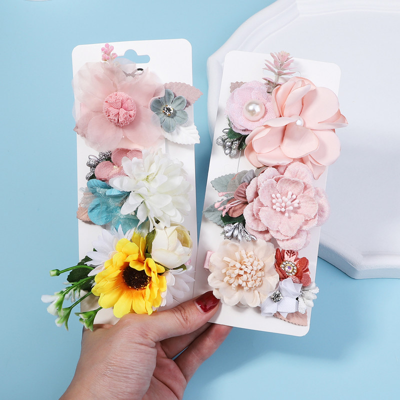 3 bucăți/set de barete din pânză vintage lucrate manual pentru fete agrafe de păr cu flori artificiale pentru copii accesorii pentru păr pentru copii