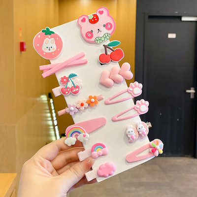 Vaikiškų plaukų segtukų mergaičių plaukų segtukų rinkinys saldainių spalvos vaivorykštė, mielas galvos apdangalas, gėlės, šoninis segtukas Animacinis filmas Gyvūnų pliušinių lankelių plaukų aksesuaras