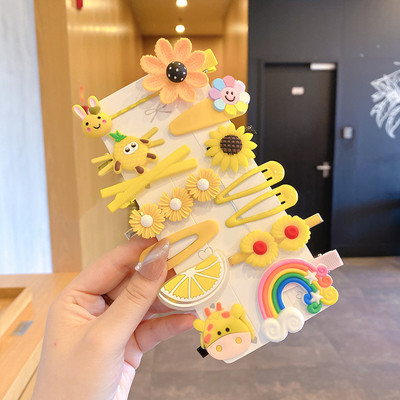 Vaikiškų plaukų segtukų mergaičių plaukų segtukų rinkinys saldainių spalvos vaivorykštė, mielas galvos apdangalas, gėlės, šoninis segtukas Animacinis filmas Gyvūnų pliušinių lankelių plaukų aksesuaras