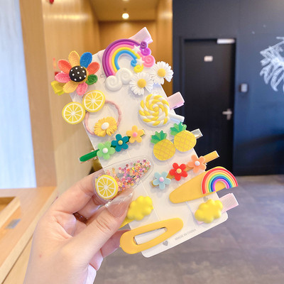 Vaikiškų plaukų segtukų mergaičių plaukų segtukų rinkinys saldainių spalvos vaivorykštė, mielas galvos apdangalas, gėlės, šoninis segtukas Animacinis filmas Gyvūnų pliušinių lankelių plaukų aksesuaras