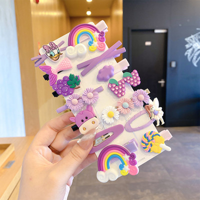 Vaikiškų plaukų segtukų mergaičių plaukų segtukų rinkinys saldainių spalvos vaivorykštė, mielas galvos apdangalas, gėlės, šoninis segtukas Animacinis filmas Gyvūnų pliušinių lankelių plaukų aksesuaras