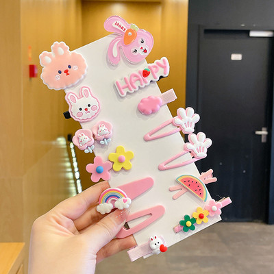 Vaikiškų plaukų segtukų mergaičių plaukų segtukų rinkinys saldainių spalvos vaivorykštė, mielas galvos apdangalas, gėlės, šoninis segtukas Animacinis filmas Gyvūnų pliušinių lankelių plaukų aksesuaras