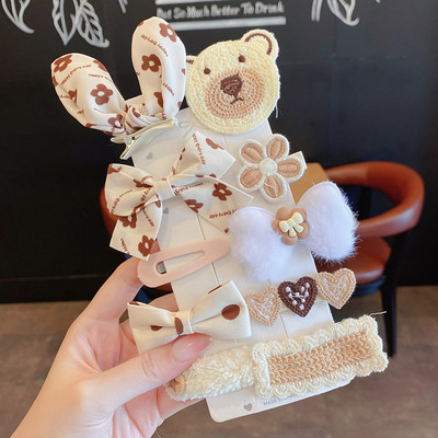 Vaikiškų plaukų segtukų mergaičių plaukų segtukų rinkinys saldainių spalvos vaivorykštė, mielas galvos apdangalas, gėlės, šoninis segtukas Animacinis filmas Gyvūnų pliušinių lankelių plaukų aksesuaras