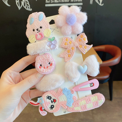 Vaikiškų plaukų segtukų mergaičių plaukų segtukų rinkinys saldainių spalvos vaivorykštė, mielas galvos apdangalas, gėlės, šoninis segtukas Animacinis filmas Gyvūnų pliušinių lankelių plaukų aksesuaras