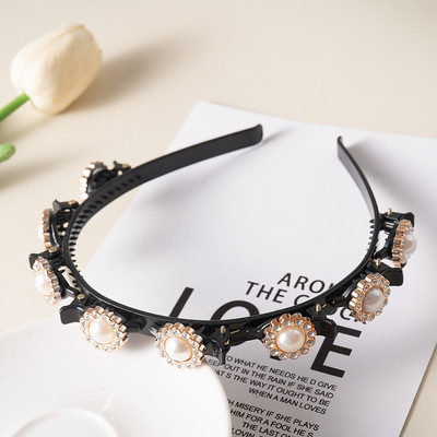 Biserni cvjetovi Ukosnice Trake za kosu za žene Neklizajuća traka za glavu Trake za kosu sa dijamantima Štipaljke Frizura Dvostruke šiške Dodaci za kosu