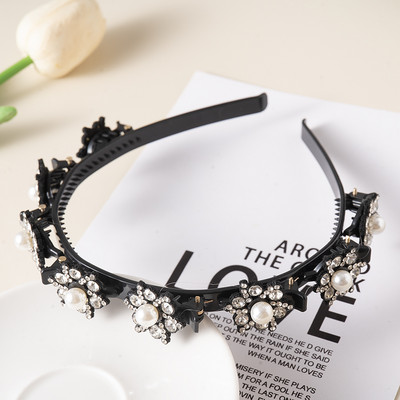 Biserni cvjetovi Ukosnice Trake za kosu za žene Neklizajuća traka za glavu Trake za kosu sa dijamantima Štipaljke Frizura Dvostruke šiške Dodaci za kosu