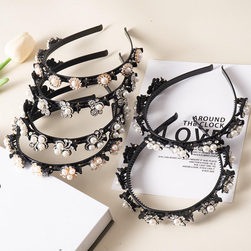 Biserni cvjetovi Ukosnice Trake za kosu za žene Neklizajuća traka za glavu Trake za kosu sa dijamantima Štipaljke Frizura Dvostruke šiške Dodaci za kosu