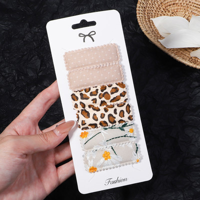 6 kom/set Pamučno platno Čipkane kopče za kosu s leopardovim uzorkom za slatke djevojke Ukosnice Sigurnosne ukosnice Pokrivala za glavu Dječji dodaci za kosu