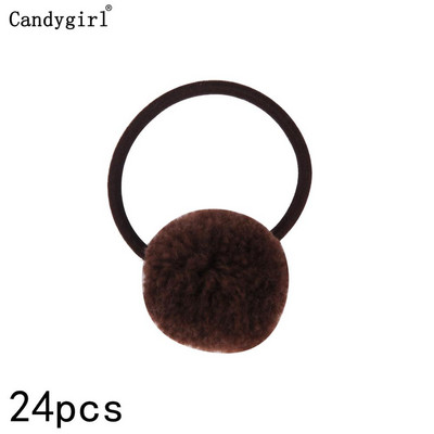 24 buc Minge de blană Elastic Girl Suporturi pentru coadă de cal pentru femeie Inel de păr cu minge de pluș Coarda de păr elastică Accesorii pentru cravată Bandă de păr din cauciuc