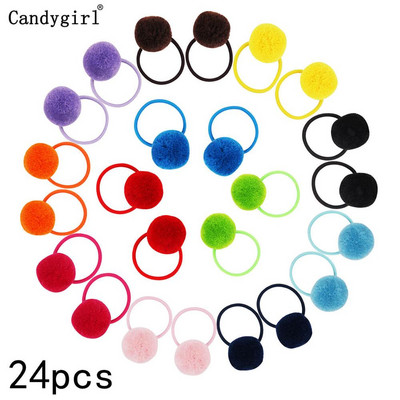 24 buc Minge de blană Elastic Girl Suporturi pentru coadă de cal pentru femeie Inel de păr cu minge de pluș Coarda de păr elastică Accesorii pentru cravată Bandă de păr din cauciuc