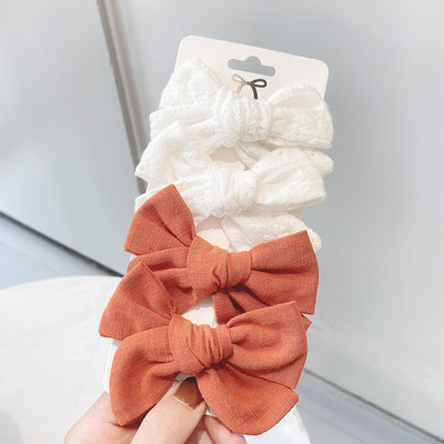 4 τμχ/σετ 2022 Νέες φουρκέτες από βαμβακερά λινά στάμπα για χαριτωμένα κορίτσια BB Boutique Φιόγκοι μαλλιών Κλιπ Barrette Headwear Παιδικά αξεσουάρ μαλλιών