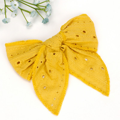 Arc de păr din dantelă brodat CN 5" cu cleme Fundă mare de păr din material textil pentru fete Benzi de păr din nailon pentru fete Agrafe pentru copii mici