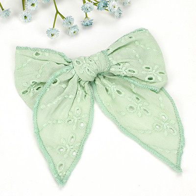 Arc de păr din dantelă brodat CN 5" cu cleme Fundă mare de păr din material textil pentru fete Benzi de păr din nailon pentru fete Agrafe pentru copii mici