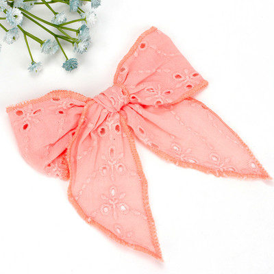 Arc de păr din dantelă brodat CN 5" cu cleme Fundă mare de păr din material textil pentru fete Benzi de păr din nailon pentru fete Agrafe pentru copii mici