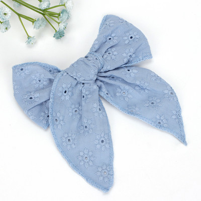 Arc de păr din dantelă brodat CN 5" cu cleme Fundă mare de păr din material textil pentru fete Benzi de păr din nailon pentru fete Agrafe pentru copii mici