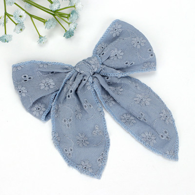 Arc de păr din dantelă brodat CN 5" cu cleme Fundă mare de păr din material textil pentru fete Benzi de păr din nailon pentru fete Agrafe pentru copii mici