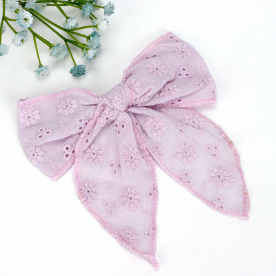 Arc de păr din dantelă brodat CN 5" cu cleme Fundă mare de păr din material textil pentru fete Benzi de păr din nailon pentru fete Agrafe pentru copii mici