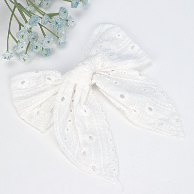 Arc de păr din dantelă brodat CN 5" cu cleme Fundă mare de păr din material textil pentru fete Benzi de păr din nailon pentru fete Agrafe pentru copii mici