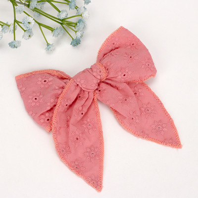 Arc de păr din dantelă brodat CN 5" cu cleme Fundă mare de păr din material textil pentru fete Benzi de păr din nailon pentru fete Agrafe pentru copii mici