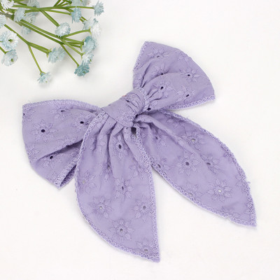 Arc de păr din dantelă brodat CN 5" cu cleme Fundă mare de păr din material textil pentru fete Benzi de păr din nailon pentru fete Agrafe pentru copii mici