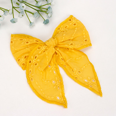 Arc de păr din dantelă brodat CN 5" cu cleme Fundă mare de păr din material textil pentru fete Benzi de păr din nailon pentru fete Agrafe pentru copii mici