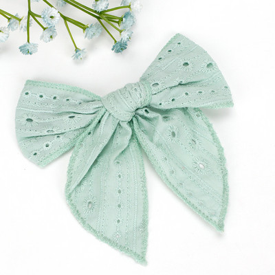 Arc de păr din dantelă brodat CN 5" cu cleme Fundă mare de păr din material textil pentru fete Benzi de păr din nailon pentru fete Agrafe pentru copii mici