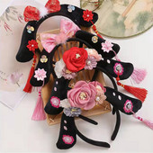 Gege Hairband Fabric Headband Κινέζικο στυλ ντύσιμο πάρτι Stage Παιδική Πριγκίπισσα Αξεσουάρ μαλλιών Δικαστικό δικτυωτό κρίκο για το κεφάλι