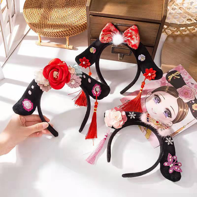 Gege Hairband Fabric Headband Κινέζικο στυλ ντύσιμο πάρτι Stage Παιδική Πριγκίπισσα Αξεσουάρ μαλλιών Δικαστικό δικτυωτό κρίκο για το κεφάλι