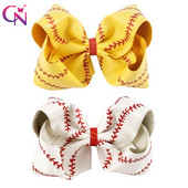 Arc mare de baseball din piele de 7" cu clemă de păr pentru copii, fete, arc de softball cu sclipici mari, lucrat manual, accesorii pentru păr