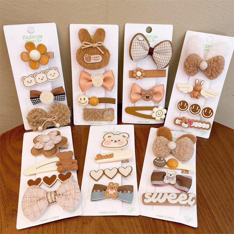 New Korea Coffee Cartoon Σετ φουρκέτες με φιόγκο Παιδικά κορίτσια Κλιπ μαλλιών Barrettes Αξεσουάρ Στολίδια για γυναίκες Κλιπ κεφαλής