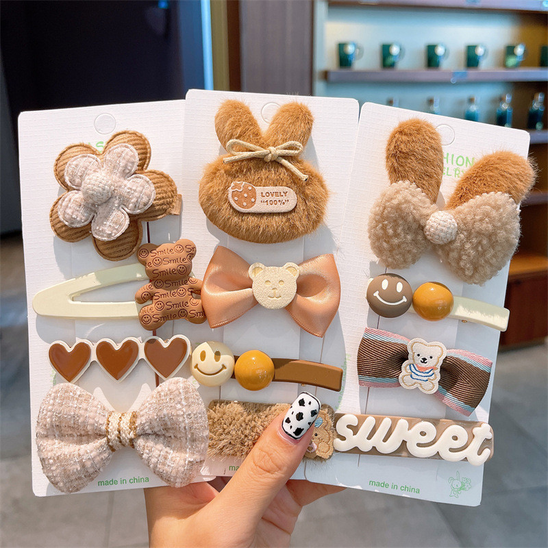 New Korea Coffee Cartoon Σετ φουρκέτες με φιόγκο Παιδικά κορίτσια Κλιπ μαλλιών Barrettes Αξεσουάρ Στολίδια για γυναίκες Κλιπ κεφαλής