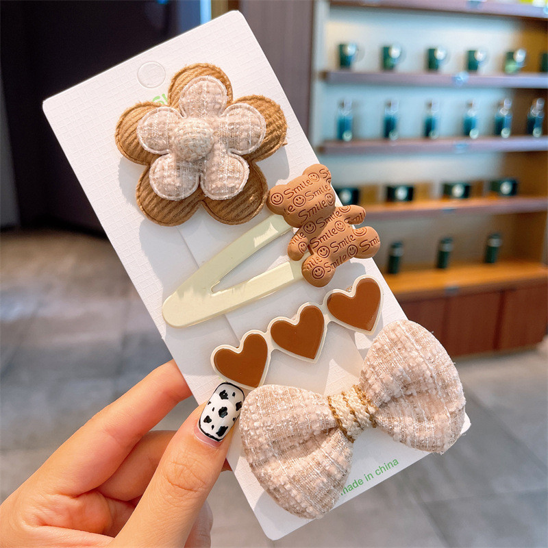 New Korea Coffee Cartoon Σετ φουρκέτες με φιόγκο Παιδικά κορίτσια Κλιπ μαλλιών Barrettes Αξεσουάρ Στολίδια για γυναίκες Κλιπ κεφαλής