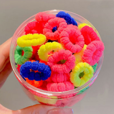 Cutie de 100 de bucăți, cu culori de bomboane, legături elastice de păr pentru fete nou-născute, benzi mici de păr din bumbac moale, suport pentru coadă de cal, accesorii de păr