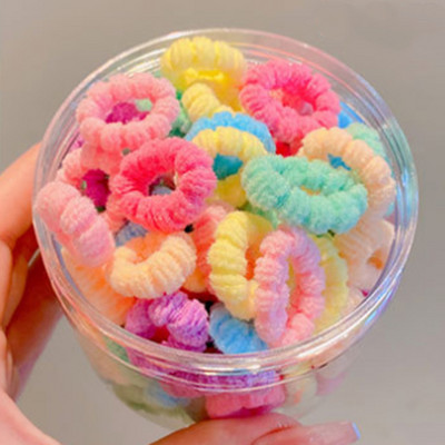 Cutie de 100 de bucăți, cu culori de bomboane, legături elastice de păr pentru fete nou-născute, benzi mici de păr din bumbac moale, suport pentru coadă de cal, accesorii de păr