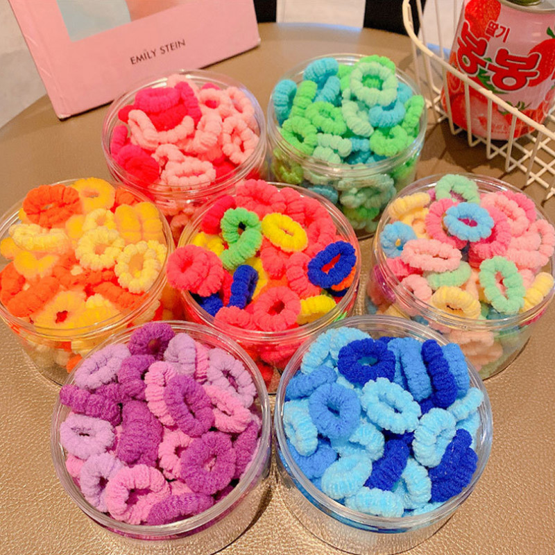 Cutie de 100 de bucăți, cu culori de bomboane, legături elastice de păr pentru fete nou-născute, benzi mici de păr din bumbac moale, suport pentru coadă de cal, accesorii de păr