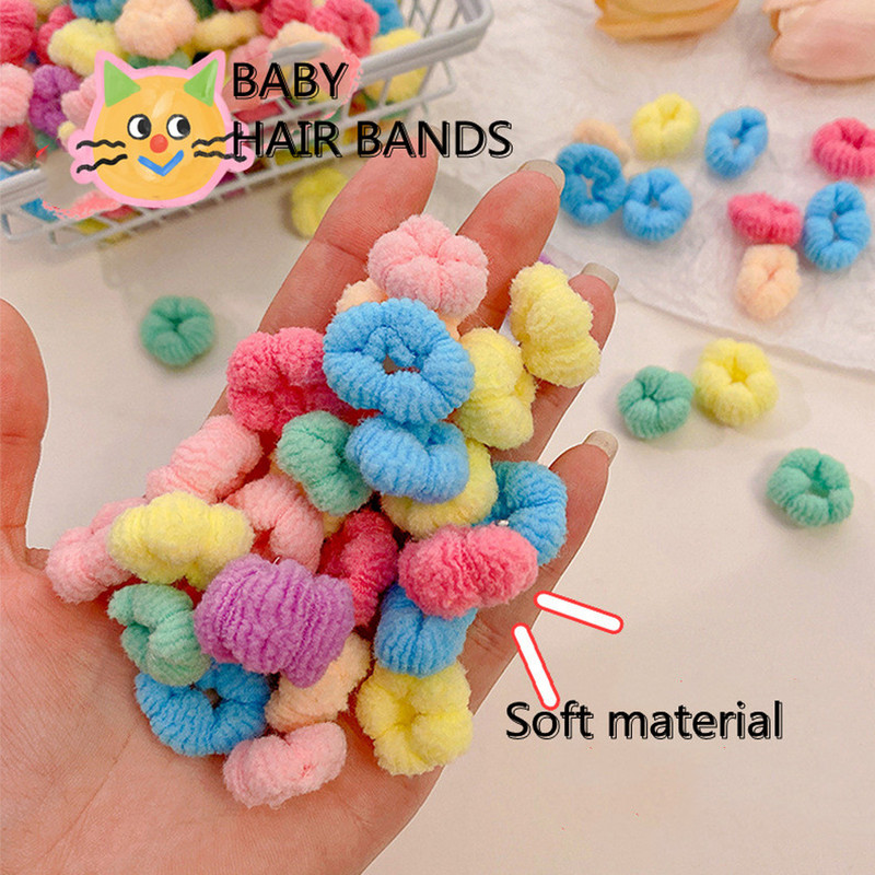 Cutie de 100 de bucăți, cu culori de bomboane, legături elastice de păr pentru fete nou-născute, benzi mici de păr din bumbac moale, suport pentru coadă de cal, accesorii de păr
