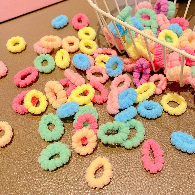 Cutie de 100 de bucăți, cu culori de bomboane, legături elastice de păr pentru fete nou-născute, benzi mici de păr din bumbac moale, suport pentru coadă de cal, accesorii de păr