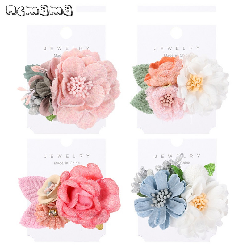 ncmama Νέα μόδα τεχνητά λουλούδια κλιπ μαλλιών για παιδικά κορίτσια Γαμήλια πάρτι Χειροποίητα αξεσουάρ μαλλιών