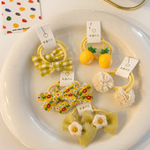 Kawaii Flower Princess Еластични ленти за коса Набор от панделка Бебе, дете Момичета Скрънчи Вратовръзка Пръстен за коса Въже Аксесоари Орнаменти за шапка