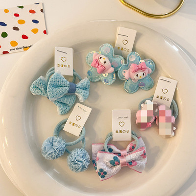 Kawaii Flower Princess Еластични ленти за коса Набор от панделка Бебе, дете Момичета Скрънчи Вратовръзка Пръстен за коса Въже Аксесоари Орнаменти за шапка