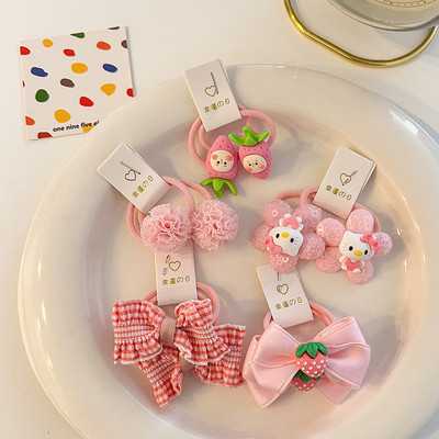 Kawaii Flower Princess Еластични ленти за коса Набор от панделка Бебе, дете Момичета Скрънчи Вратовръзка Пръстен за коса Въже Аксесоари Орнаменти за шапка