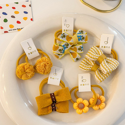 Kawaii Flower Princess Еластични ленти за коса Набор от панделка Бебе, дете Момичета Скрънчи Вратовръзка Пръстен за коса Въже Аксесоари Орнаменти за шапка