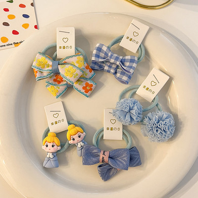 Kawaii Flower Princess Еластични ленти за коса Набор от панделка Бебе, дете Момичета Скрънчи Вратовръзка Пръстен за коса Въже Аксесоари Орнаменти за шапка