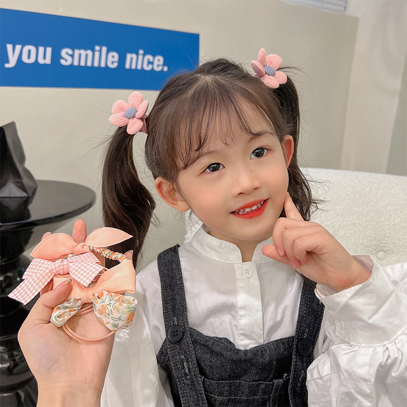 Kawaii Flower Princess Еластични ленти за коса Набор от панделка Бебе, дете Момичета Скрънчи Вратовръзка Пръстен за коса Въже Аксесоари Орнаменти за шапка