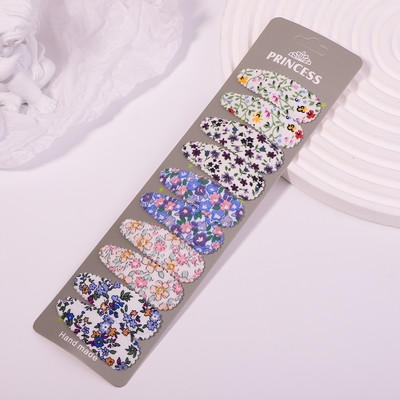 10db/szett Édes nyári virágmintás Bobby Hajtű Basic Snap Baby Hajcseppek Pamut csipke Sima csíkos Haj kiegészítők