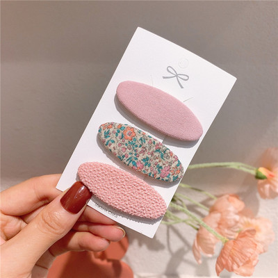 3 vnt. Nauji korėjietiški miela mergaičių princesė madingi audiniai ovalūs plaukų segtukai vaikiški paprasti maži, švieži gėlėti plaukų aksesuarai su BB segtukais